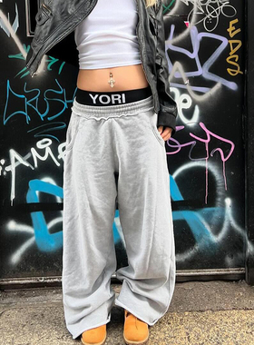 欧美春夏新款jennie同款欧美潮复古辣妹风男女直筒阔腿长裤卫裤