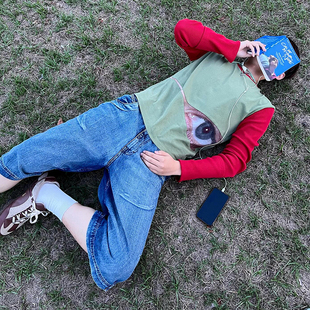 大眼睛Y2K男女中性卫衣长袖 个性 T恤 双头熊家23春夏新款 heavenm