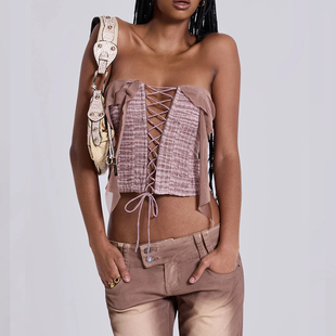 jadedlon 复古千禧甜辣性感抽绳飘带裹胸抹胸女背心 24SS