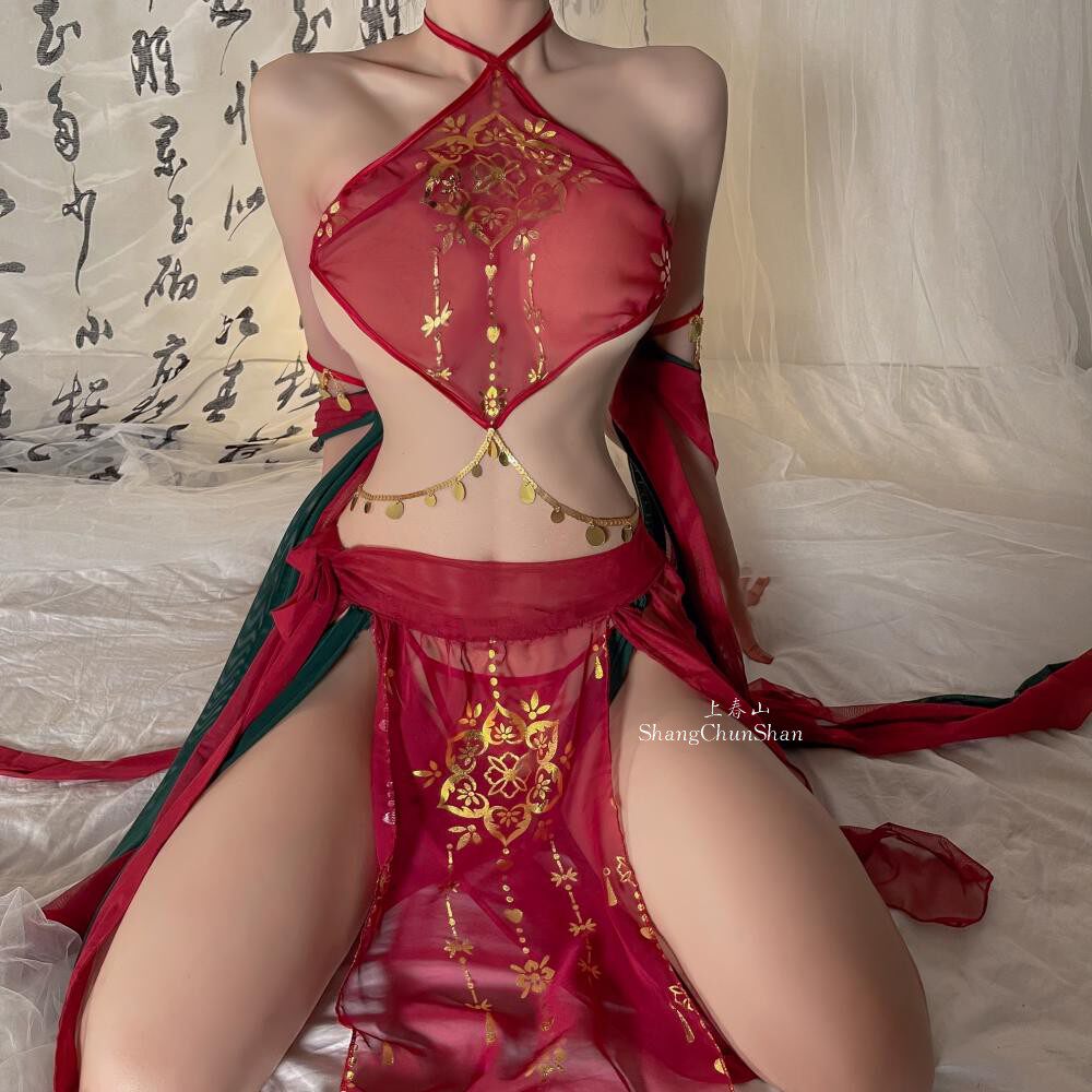 从此君王不早朝~性感情调睡衣cos古风制服飞天舞姬套装挂脖子肚兜