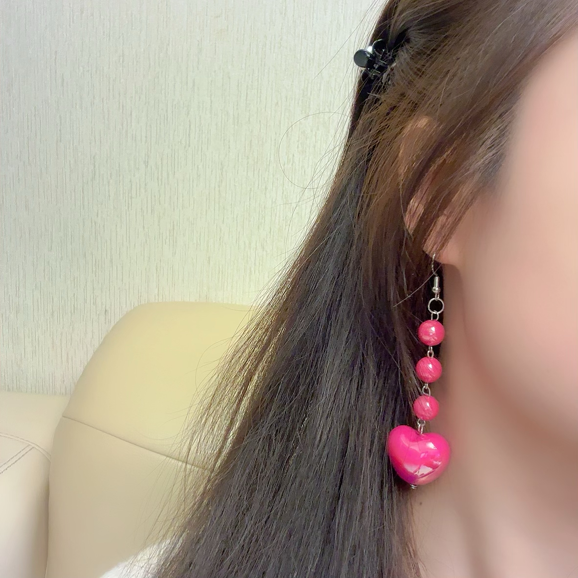 原创设计耳环女气质百搭长款玫红长款流苏耳饰耳夹