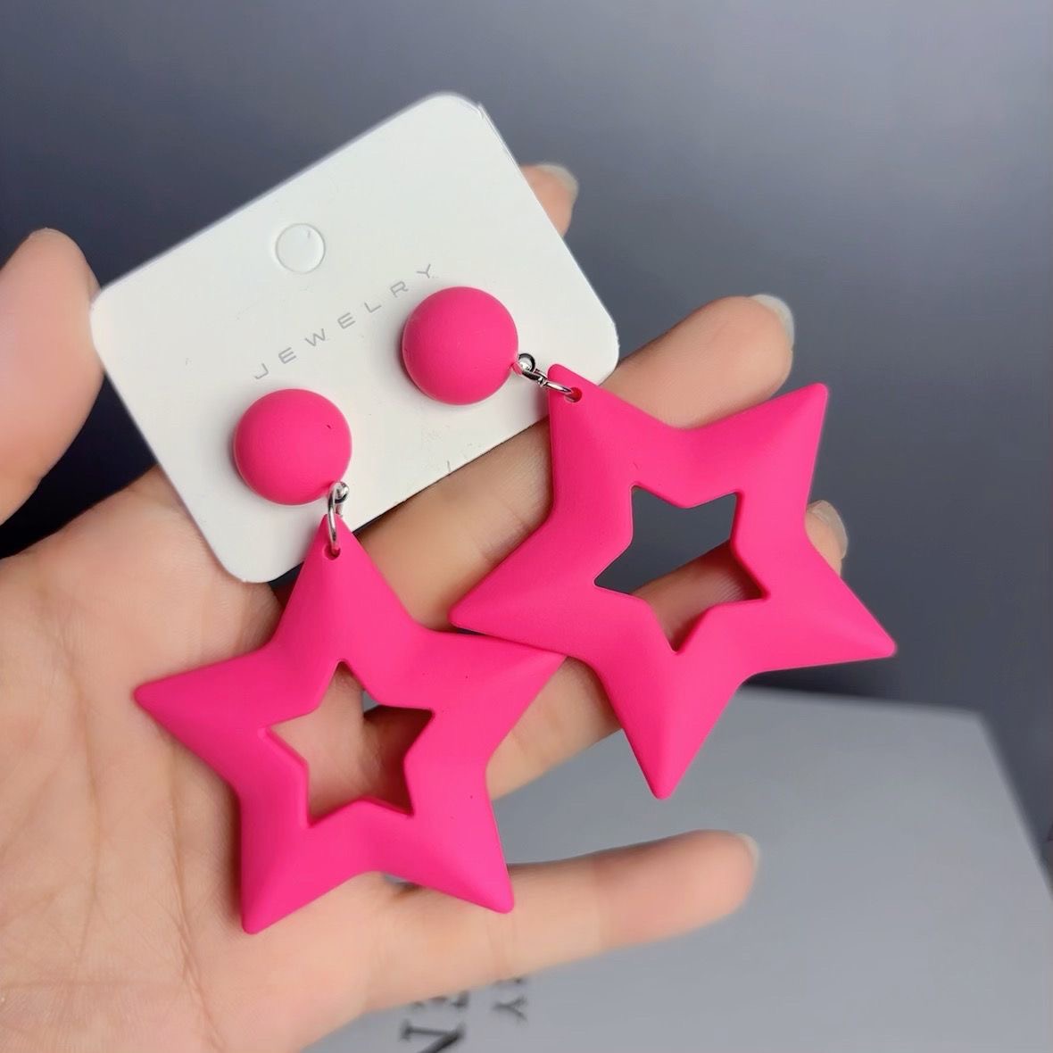 UNBOX手作夸张彩色星星耳环度假风耳坠海边耳夹无耳洞款