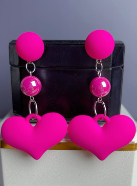 定制红色爱心耳环心形高级感耳坠2025新款耳饰耳夹无耳洞女