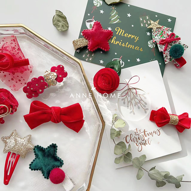 红色蝴蝶结发夹女孩新年发饰宝宝