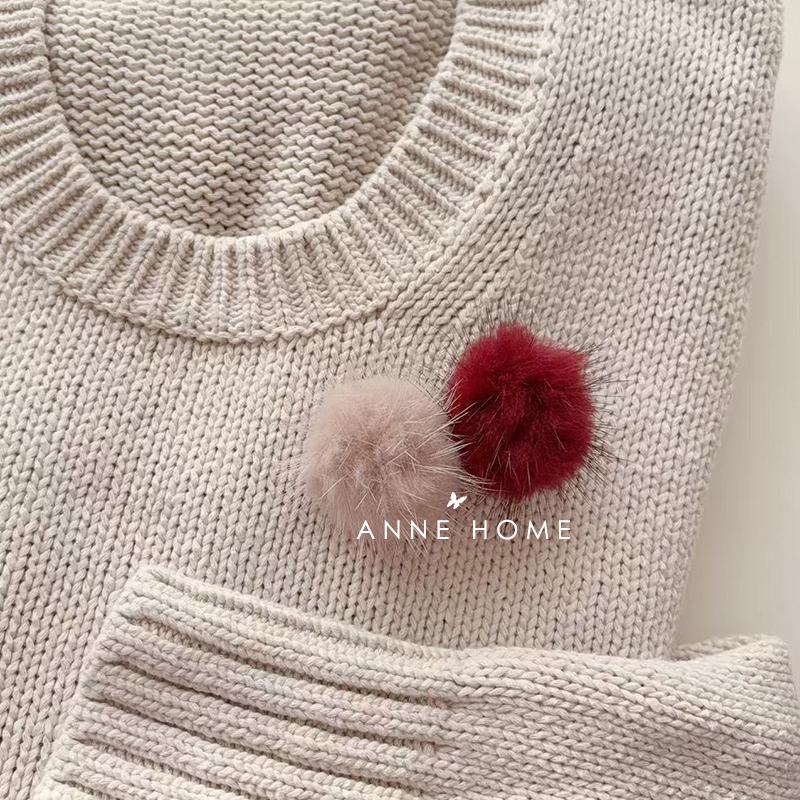 ANNEHOME 可爱有理~天然水貂毛球胸针DIY胸夹文艺软萌胸章定制