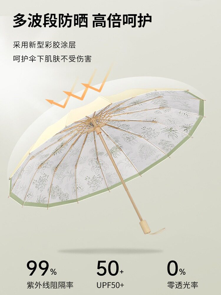 新品太阳伞女晴雨两用复古生雨伞叠16折骨号大防晒防紫外线双学层