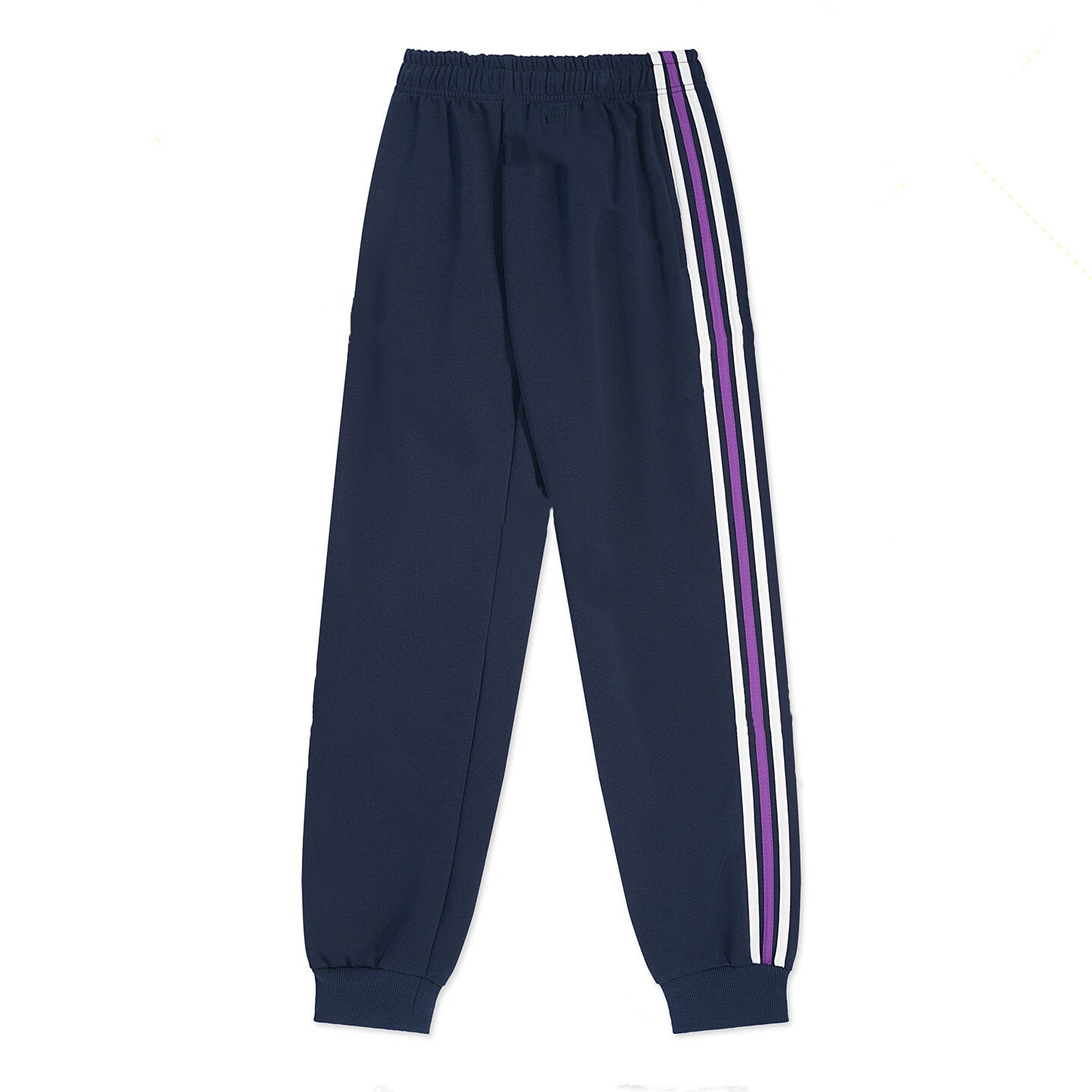 藏蓝色校服裤子初高中生三道杠三道白紫白长条细杠运动束脚藏蓝色