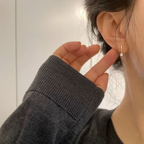 s925纯银简约锆石耳钉女轻奢小众