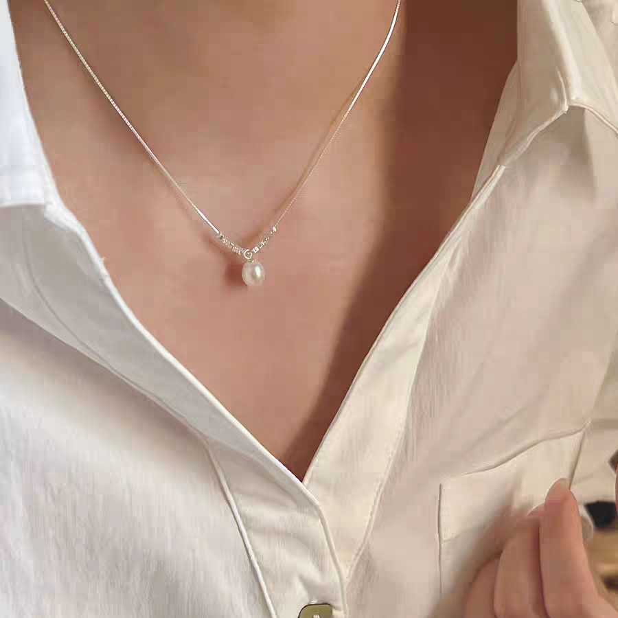 法式优雅珍珠碎银子项链轻奢小众