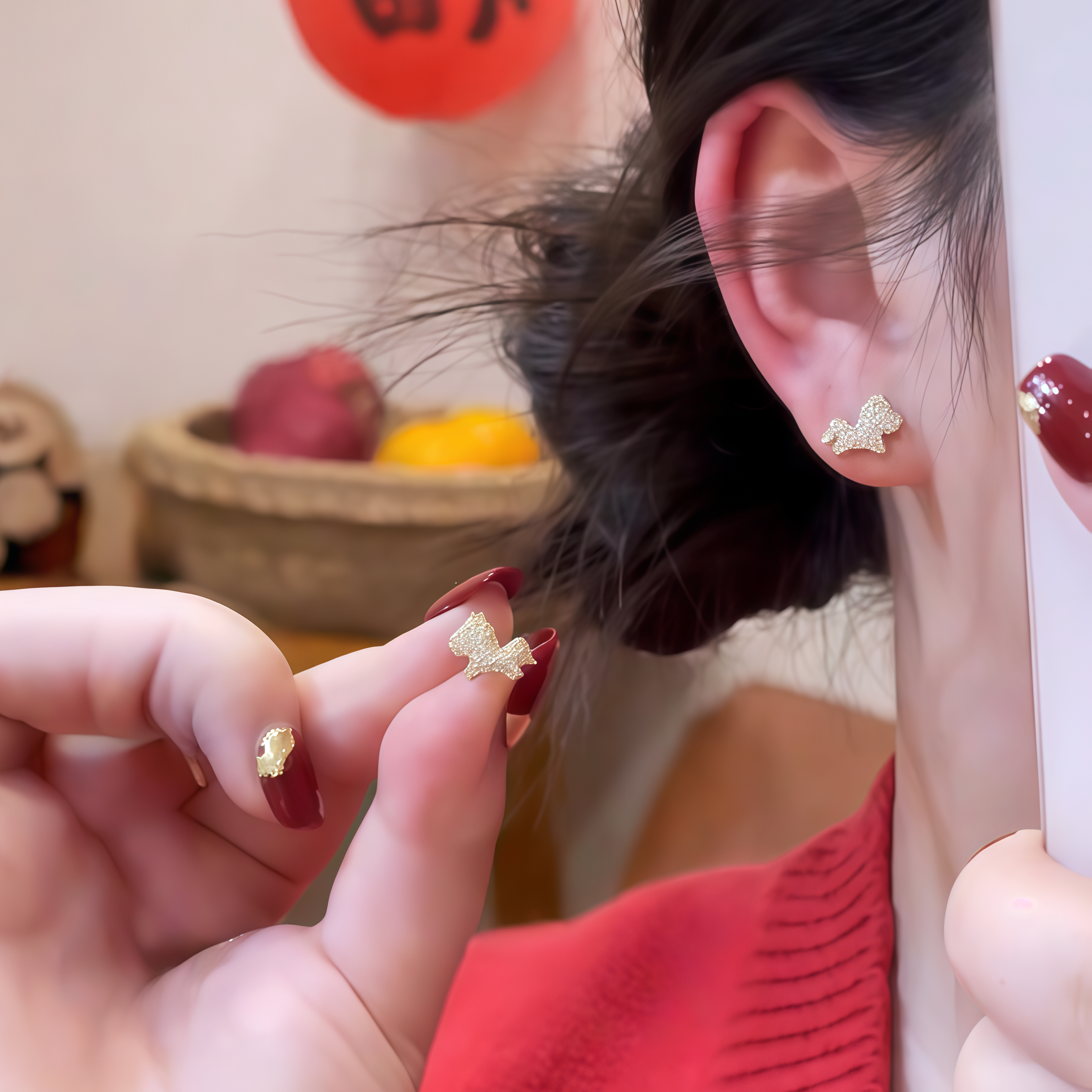 绝美气质金色小马耳钉女新中式轻奢小众高级感本命年生肖马年耳饰,饰品/流行首饰/时尚饰品新,耳钉,淘宝优惠券,粉丝福利购,淘宝优惠卷