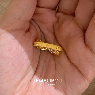 中古老钱风双环戒指女时尚精致个性食指戒轻奢小众高级感百搭指环