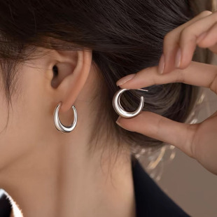 s925银针素圈耳环女2024年新款 耳圈轻奢小众设计高级感耳钉潮 爆款