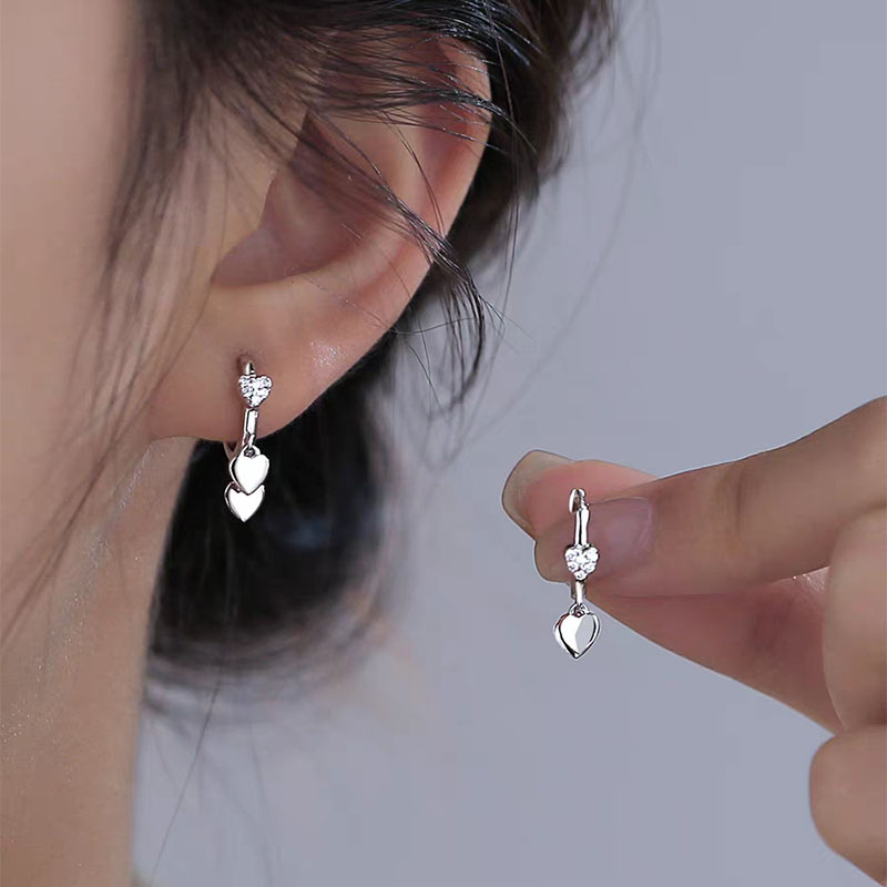 s925纯银爱心耳环女轻奢小众设计