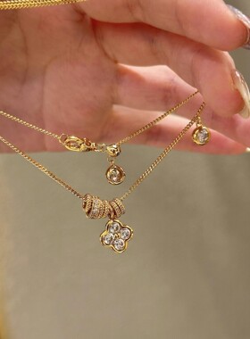 金色四叶草项链女复古时尚高颜值