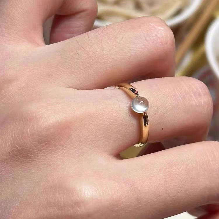 冰透白玉髓蛋面戒指女轻奢小众