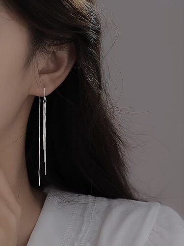 流苏线条耳线女显脸瘦