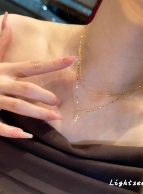 高保色双层叠戴星芒项链女轻奢