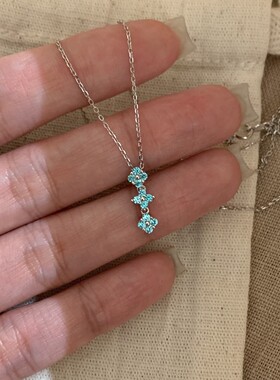 超闪蓝色满钻四叶草项链轻奢小众