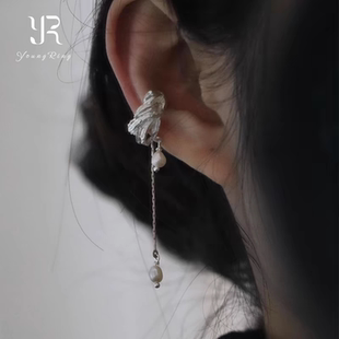 清冷感竹叶珍珠流苏耳夹无耳洞耳骨夹轻奢小众个性独特设计感耳饰