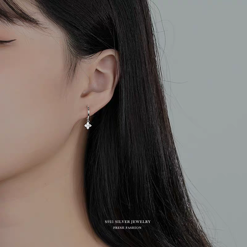 s925纯银四叶草耳环女轻奢小众
