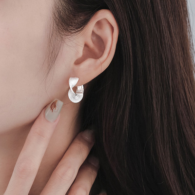 s925纯银几何扭转纹理耳环女