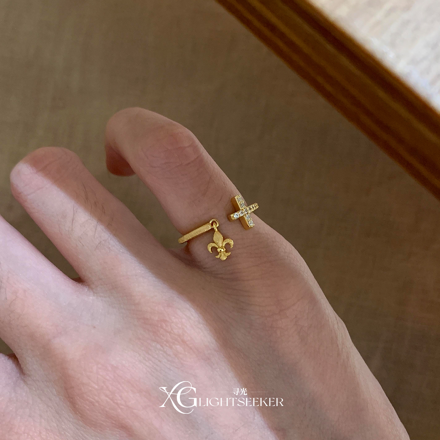 中古风鸢尾花十字架戒指女高级感