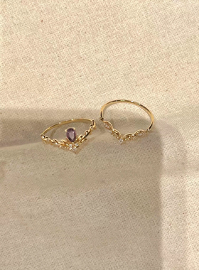宫廷风金色雕花叠戴戒指女绝美