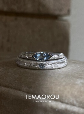 中古风海蓝宝锆石戒指轻奢小众