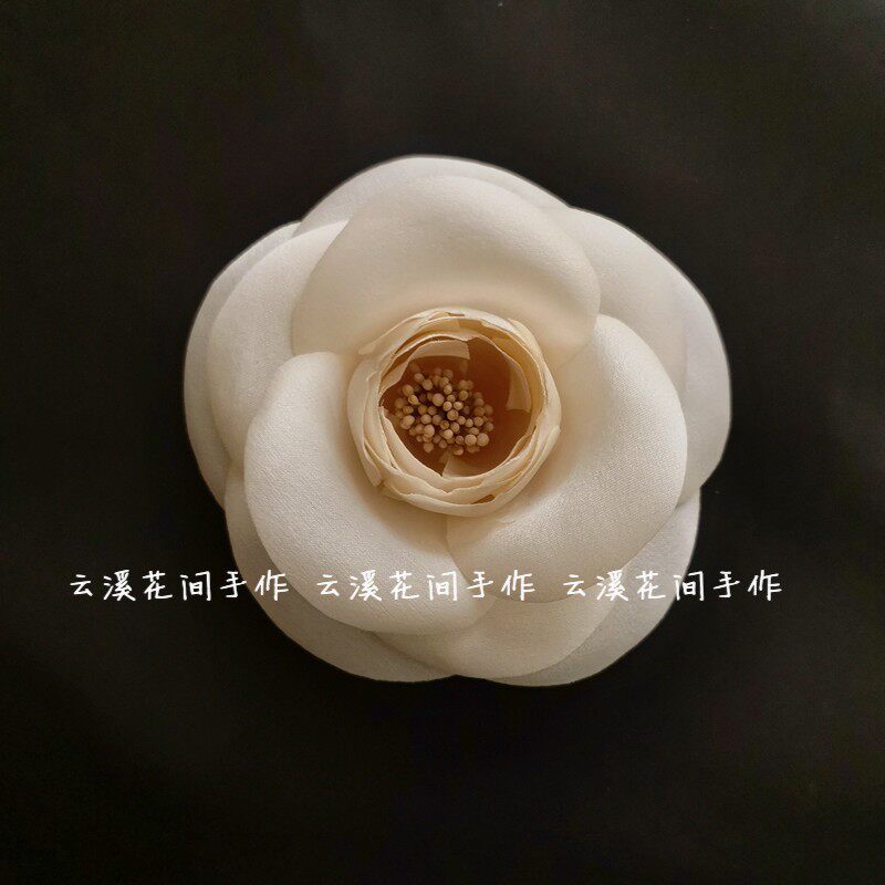 真丝烫花山茶花胸针真丝缎发夹玫瑰胸花布花仿真花绢花diy手作