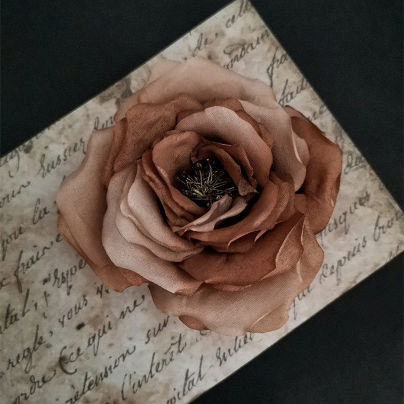 原创设计diy手染布花真丝烫花蔷薇花玫瑰仿真花复古绢花胸针发夹