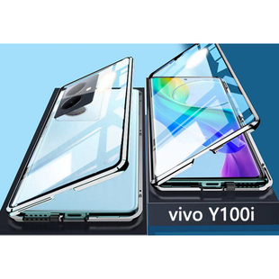 自带镜头膜全包y100双面玻璃钢化膜磁吸卡扣保护套金属壳膜一体高级男女 适用vivoy100i手机壳新款 全覆盖