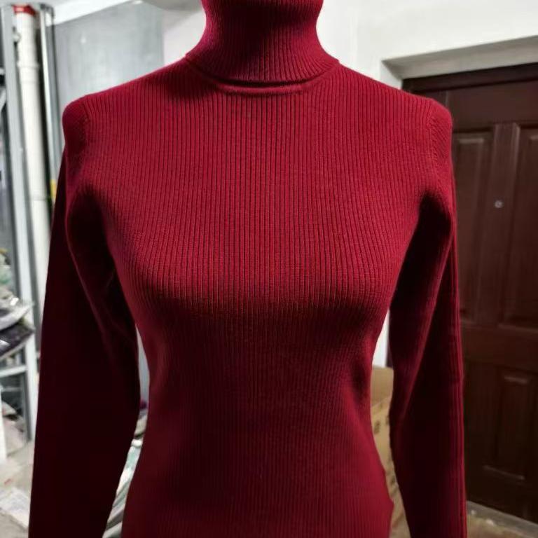乐久纯羊毛衫秋冬女妈妈常规高翻领纯色打底衫套头针织衫甜美加厚