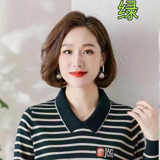 乐久羊毛衫Polo套头条纹妈妈图片