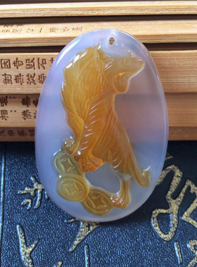 俏色玛瑙手工雕刻情侣挂牌吊坠