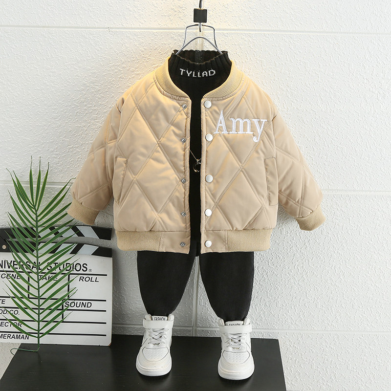 가을 겨울 소년 스트리트 스타일 벨벳 재킷 2024 새로운 스타일 베이비 재킷 야구 유니폼 잘 생긴 어린이 패딩 재킷