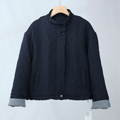 045欧货菱形格棉衣外套女短款 秋冬新款 休闲宽松圆领夹克上衣