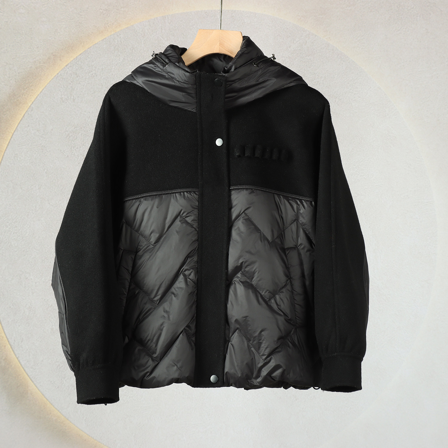 273冬季新款双面拼接蝙蝠袖连帽休闲显瘦羽绒服外套