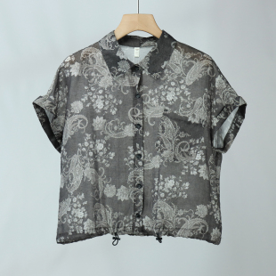 气质碎花翻领抽身衬衫 时尚 中年女装 小衫 上衣 减龄宽松短袖 331夏季