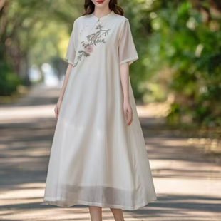 连衣裙 胖MM遮肚子高级感绣花民族风过膝长款 845夏季 新款