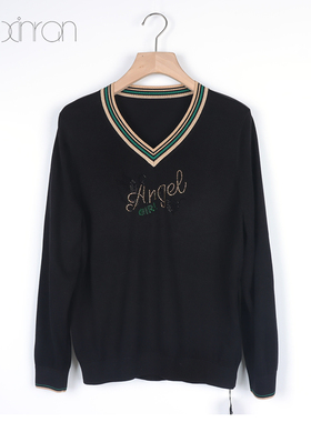 33SD338秋季新款天丝针织长袖时尚V领显瘦气质上衣