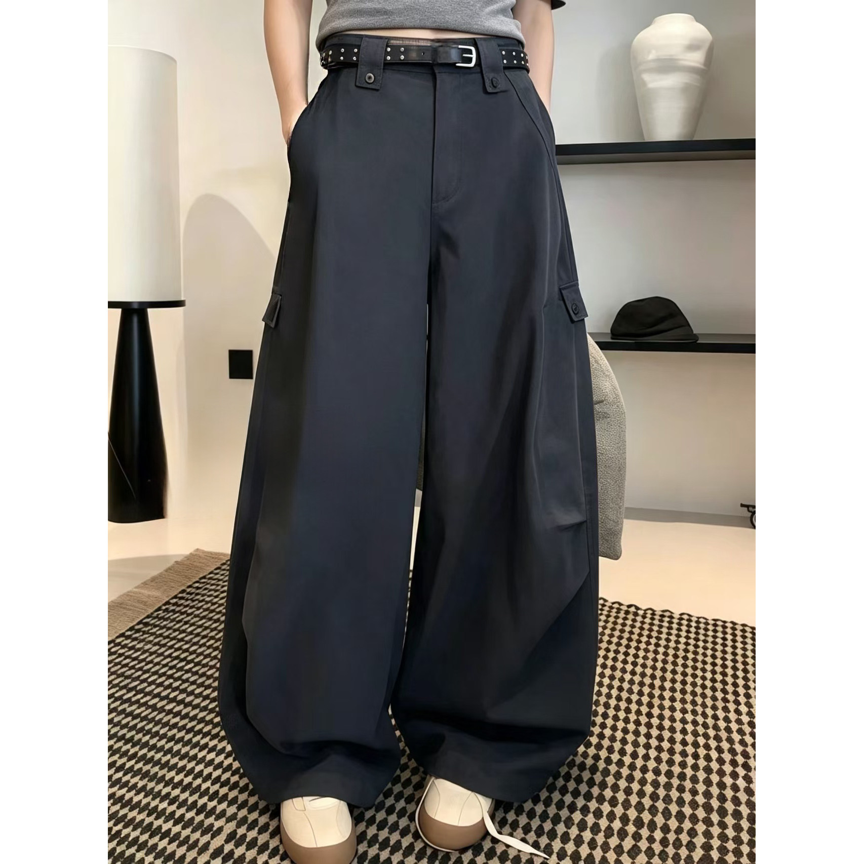 883工装裤女秋季新款灰色裤子宽松显瘦弯刀裤阔腿裤休闲长裤