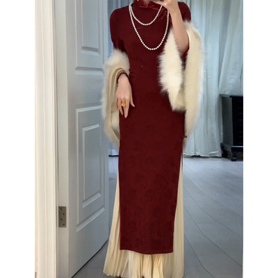 新中式连衣裙红色改良旗袍日常可穿秋冬订婚结婚敬酒礼服裙子名媛