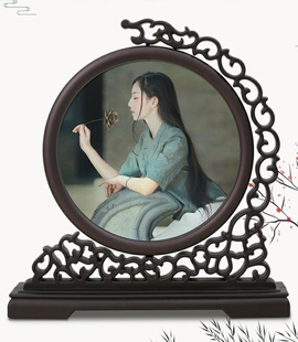 中式结婚照片相框摆台，中国风相片相架，10寸12寸双面圆形苏绣