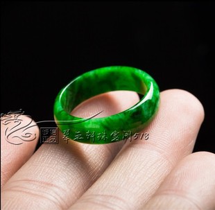 翡翠色飘花满阳绿色细小边玉戒圈指环扳指男女尾戒戒指绿色细边