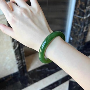 和田色玉碧绿色玉手镯菠菜帝王绿女款玉石手镯子常规款时尚款网红