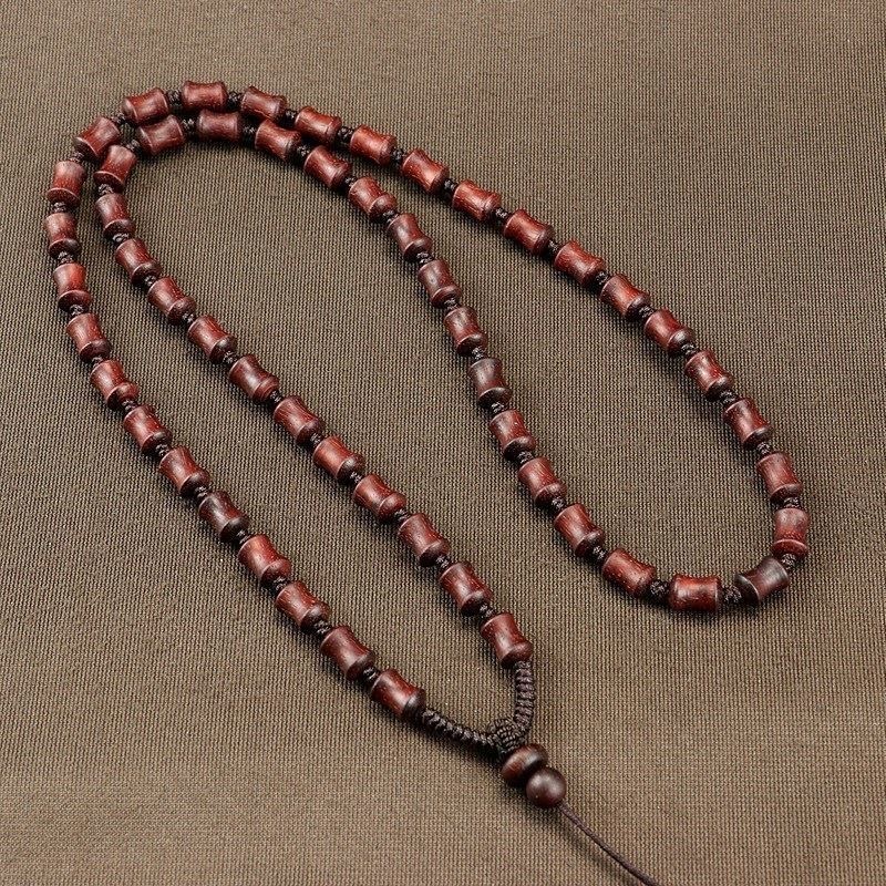 小叶紫檀色编织全珠竹节链吊坠