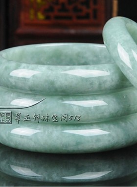 翡翠色玉石手镯冰糯种水润女款浅绿深绿飘翠花玉手镯简约款手镯女