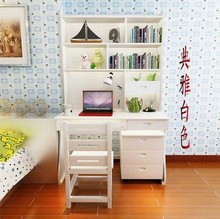 纯实木电脑桌松木书桌带书架儿童学习桌写字台书架组合台式桌简约