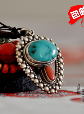 女士尼泊尔民族风心形宝石吊坠