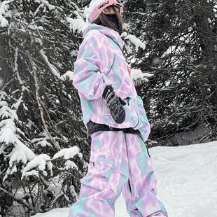 宽松印花滑雪套装冬季防水防风防寒滑雪男女同款滑雪服裤单板双板